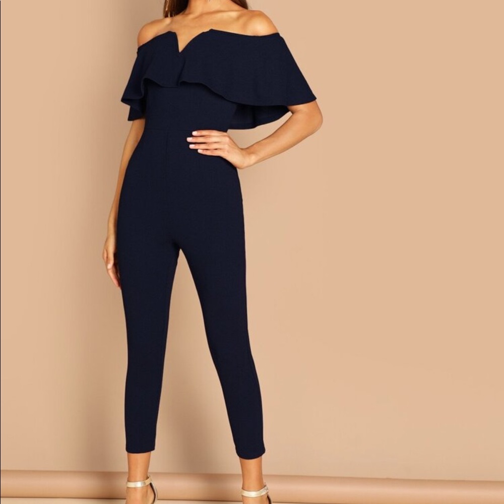 Navy blue strapless jumpsuit